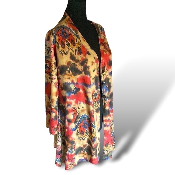 Boho Chic Draped Multi Color Front Button Flared Suede Sweater XL CUBISM LOS … - Picture 6 of 12